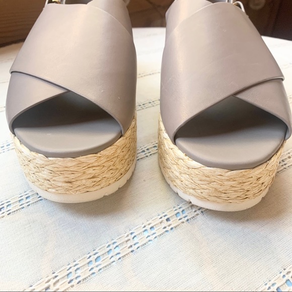 NWT Vince Jesson Espadrille Slingback Sandal Smoke Grey Platform Wedge Woven - Picture 4 of 11